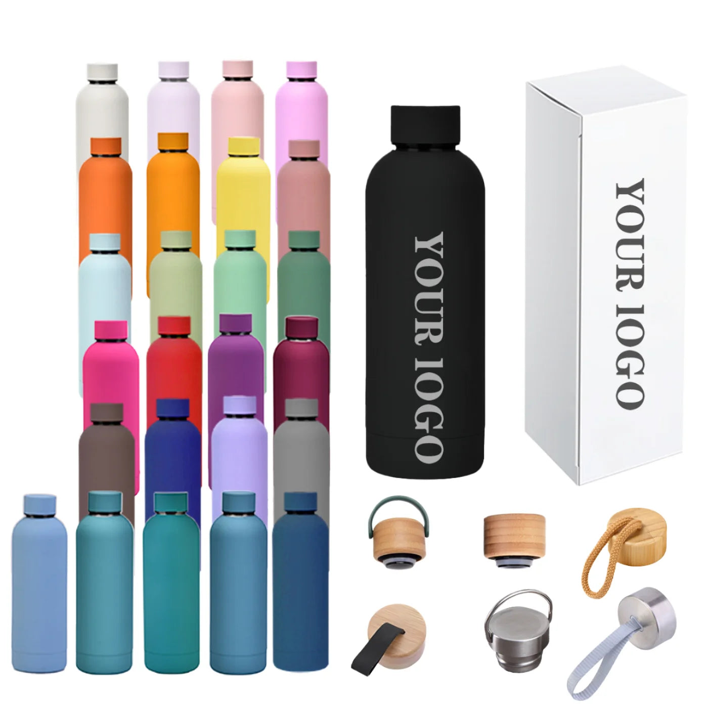 Custom Logo 500ml Double Wall Stainless Steel Water Bottle Sports Drink Small Mouth Tumbler Soft Rubber Coating Vacuum Camping