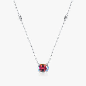 925 Sterling Silver Accessories Fine Jewelry Oval Cut Colorful Zircon Female Luxury Link Chain Pendant Necklace for Women