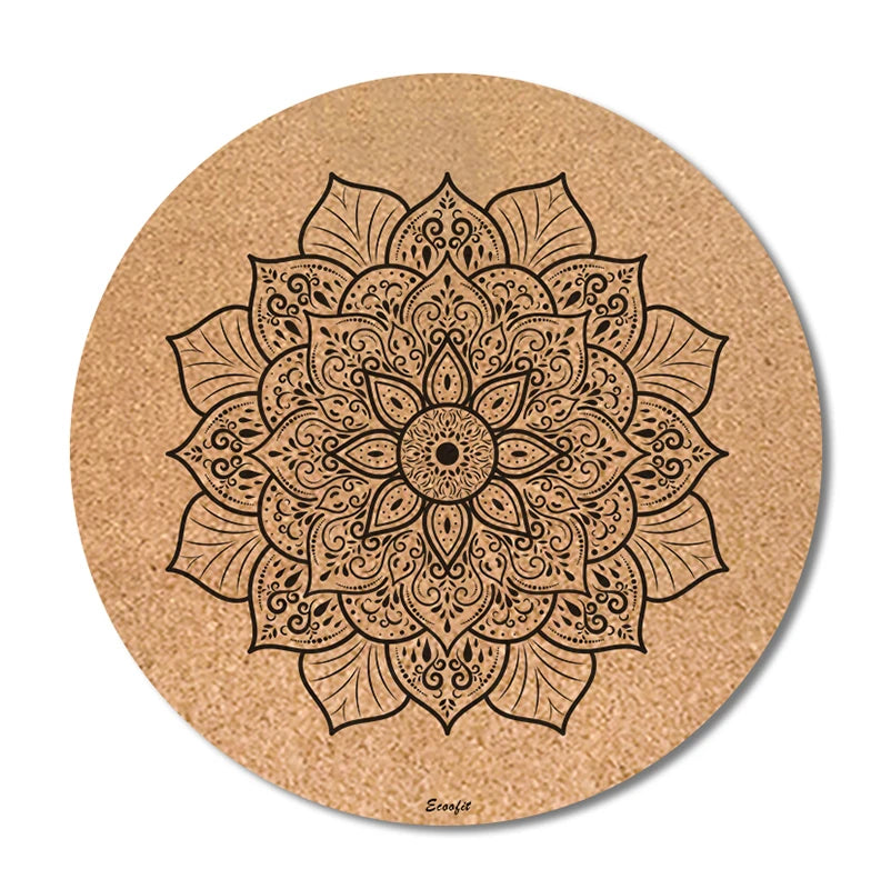Ecoofit 140cm Custom Print Design Your Own Foldable Round Meditation Natural Rubber Pu Suede Cork Large Adult Round Yoga Mat