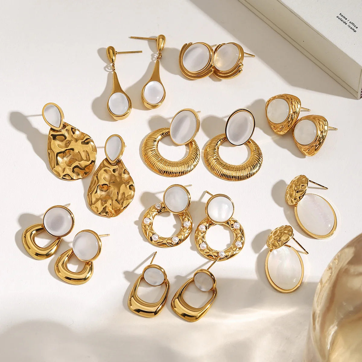 New Arrival Tarnish Free Opal Stud Earring 18K Gold Plated Stainless Steel Geometric Cat's Eye Stone Drop Earrings for Women