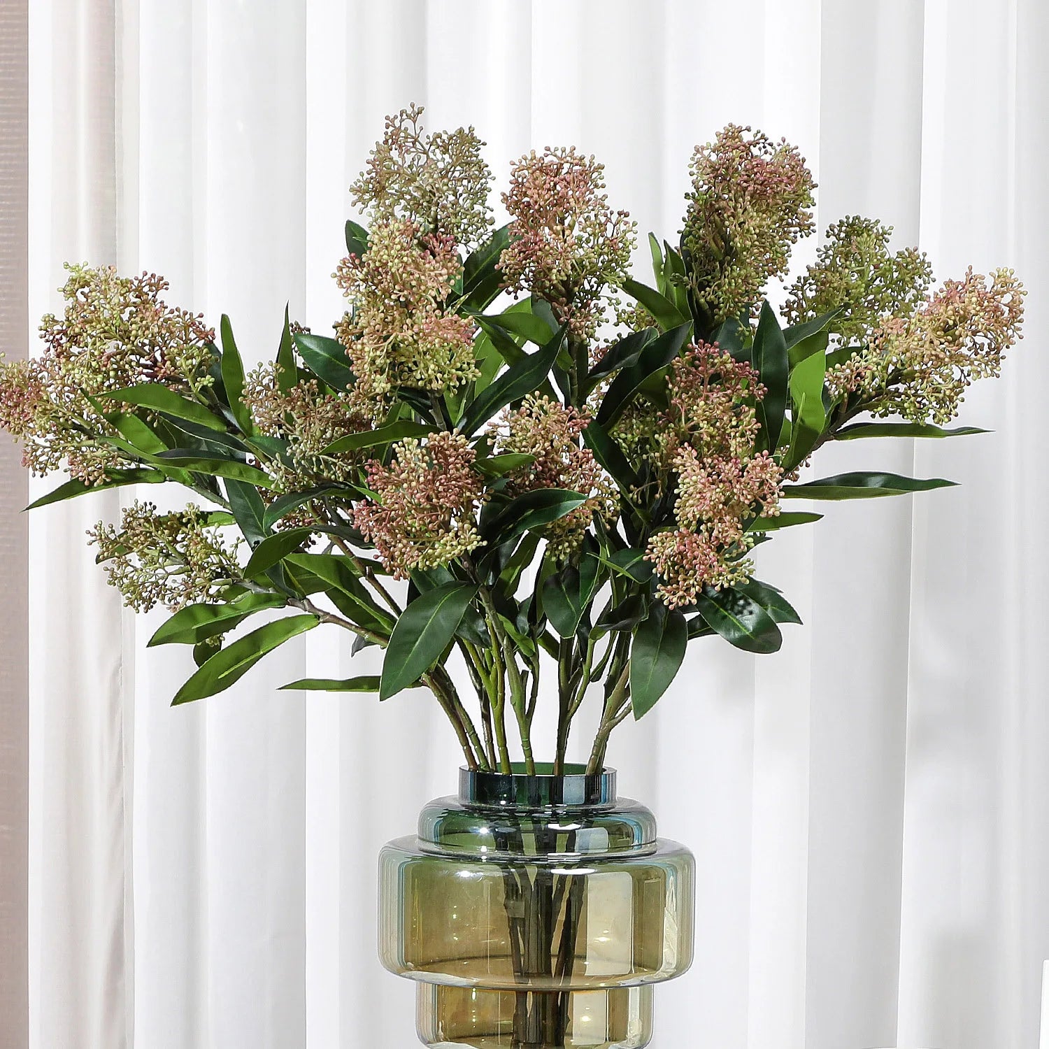 Y0009 Factory Wholesale Artificial 2 Branch Green Real Touch Berry Stems Skimmia for Home Wedding Decoration