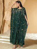 Luxury Sequined  Muslim Women's Arabic Caftan Dress Middle Eastern Islamic Ramadan Embroidered Handmade Flowers Abaya Jalabiya