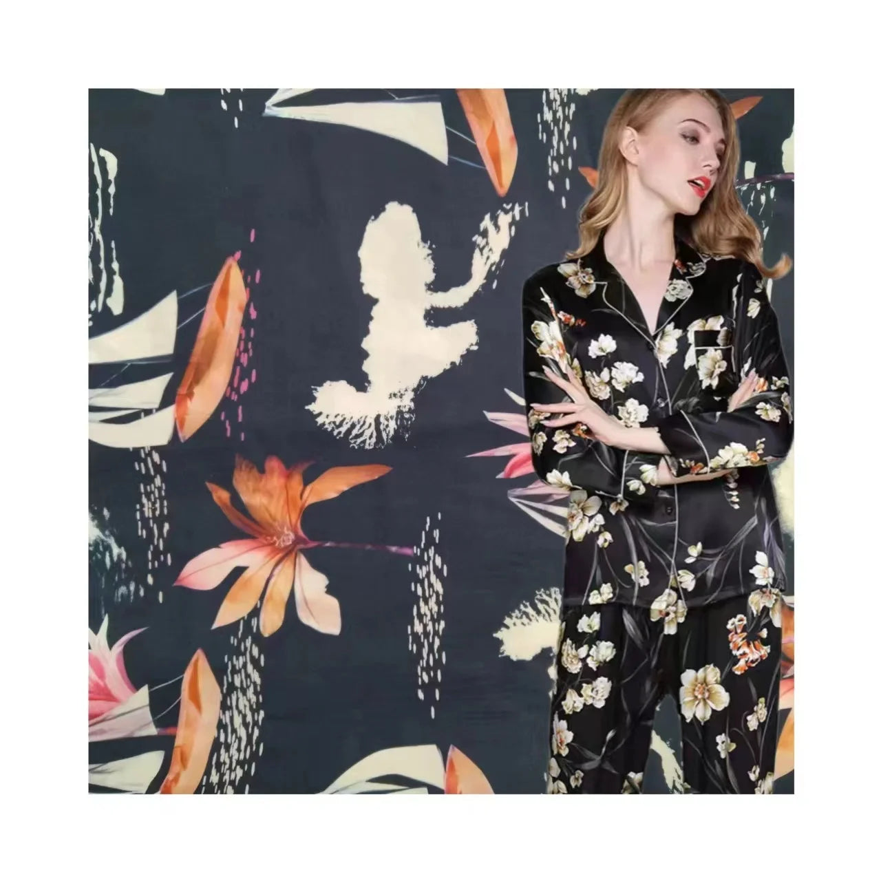 Eco-friendly Manufacture Custom Design Floral Beach Style Wedding Polyester Digital Print Satin Fabrics Silky Hand Feel