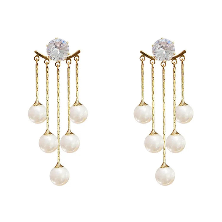 Wholesale Silver Needle Korean Style Pearl Rhinestone Vintage Dangle Fashion Jewelry Earrings  Women
