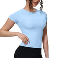 Short Sleeve Solid Crew Neck Shirts for Women Fitted Casual Breathable Quick Dry Four-Way Stretch Fashion