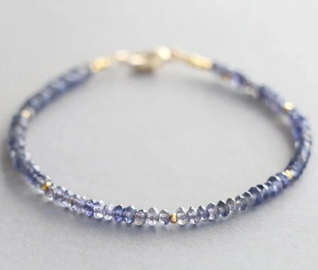 Zooying Delicate Faced Lolite Gemstone Dainty Stacking  Bead Bracelet for Women Jewelry