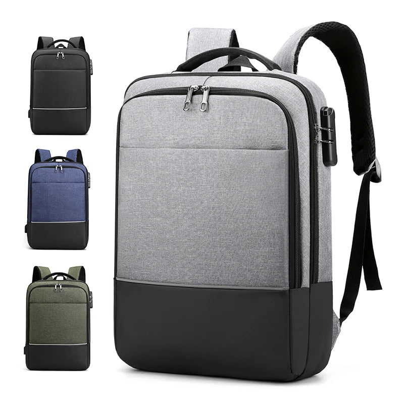 New Leisure Travel Bag Waterproof Business Bag Laptop Backpack with Anti Theft Password Lock USB