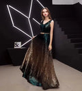 2024 New Arrival Elegant Gold Black Slit Neck Sweet Long Bride Party Sleeveless Sequins Prom Dresses Floor-length Evening Dress