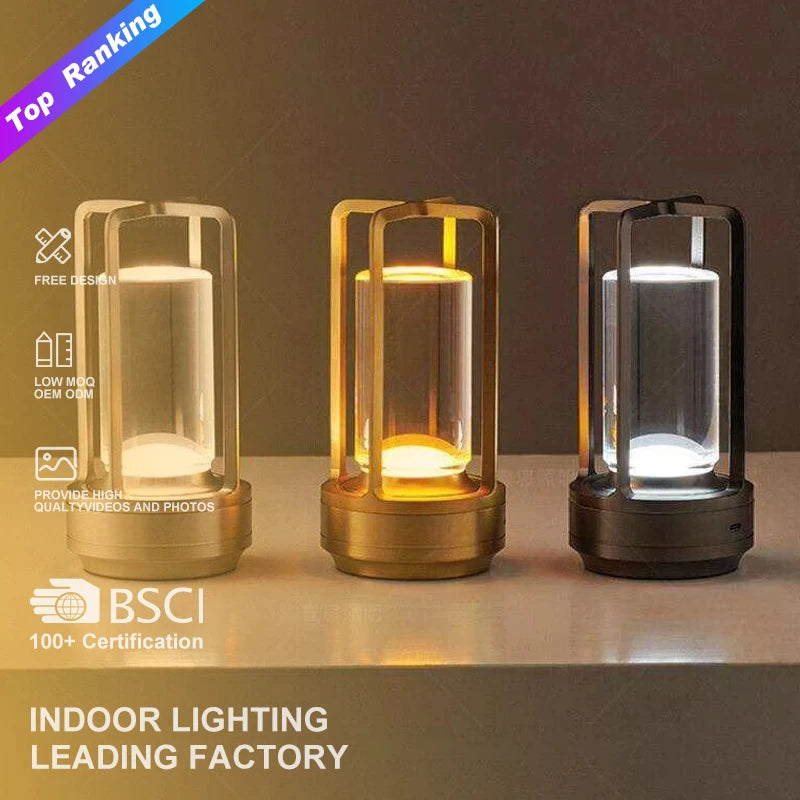 Dropshipping Touch Portable Luxury Outdoor Restaurant Crystal Lantern Rechargeable Cross Table Led Lamp Mood Lights Table Lamp