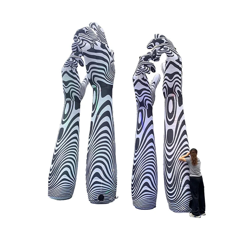 Custom LED Light Oxford Cloth Inflatable Hand Model Balloon Black Stripes Remote Control for Event Advertising Inflatables