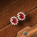 Aimgal Fine Jewelry AU750 18K Gold 1ct Natural Vivid Red Ruby Stud Earrings Trendy Pendant for Wedding Party or Gift