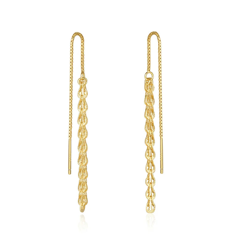 2024 Fashion Women 14K Gold Earrings Sterling Silver Wheat Dangle Drop Earrings Long Chain 925 Silver Earrings