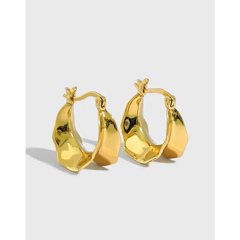 Wholesale Fashion Jewelry 925 Sterling Silver Plain Irregular Gold Plated Hoop Earring Jewelry for Women