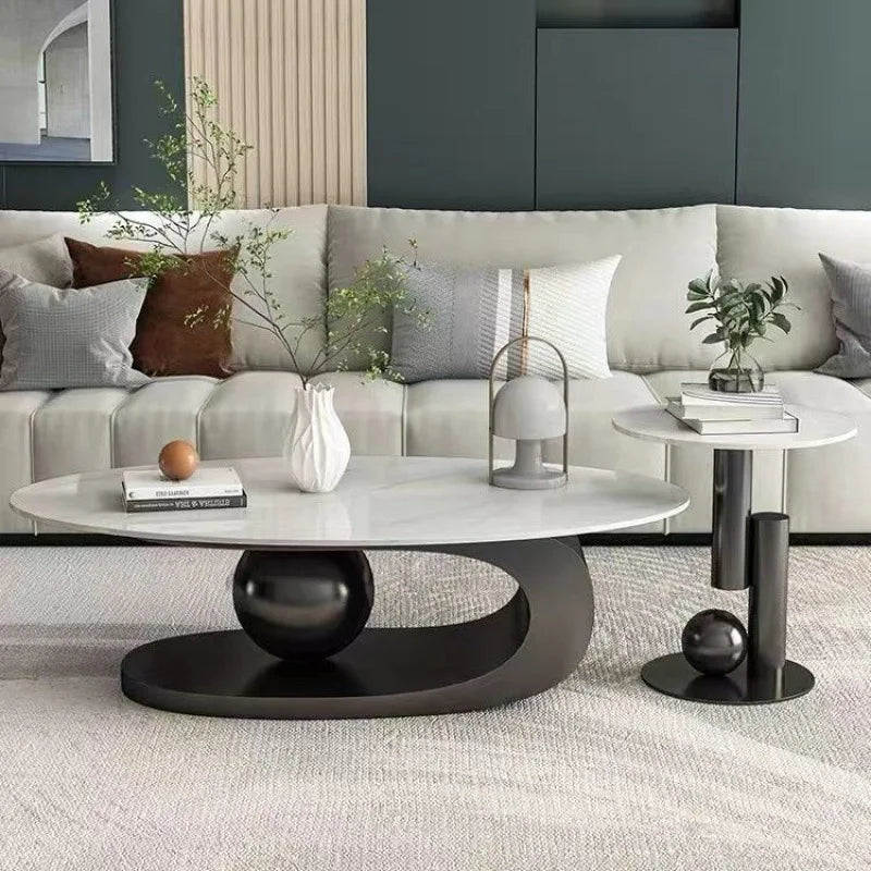 Modern Luxury Rock Slab Oval Coffee Table for Small Apartments for Rental Houses and Living Rooms