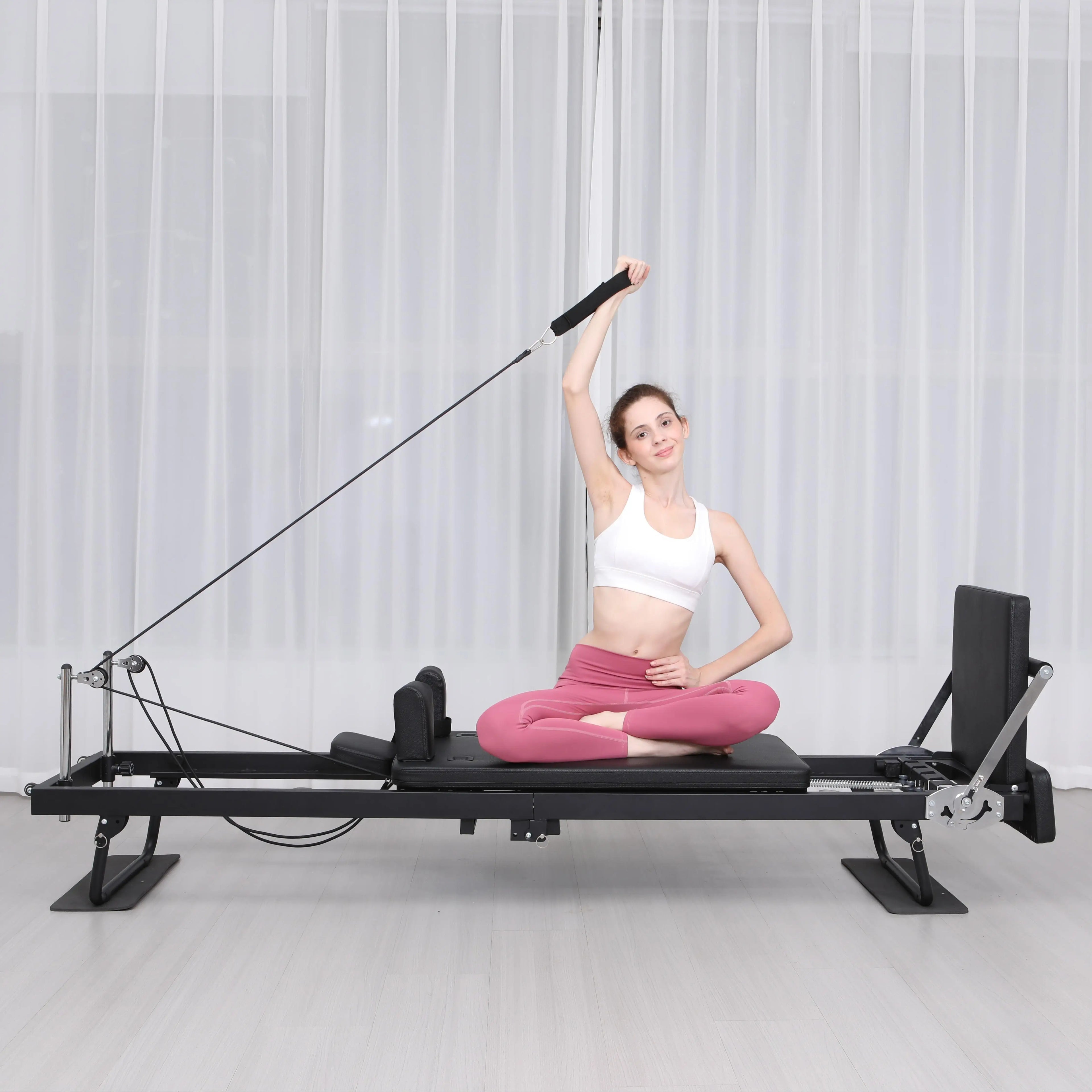 Pilates Reformer Workout Machine Adjustable Folding Home Gym Cardio Fitness Rebounder Total Body Training 120kg Capacity