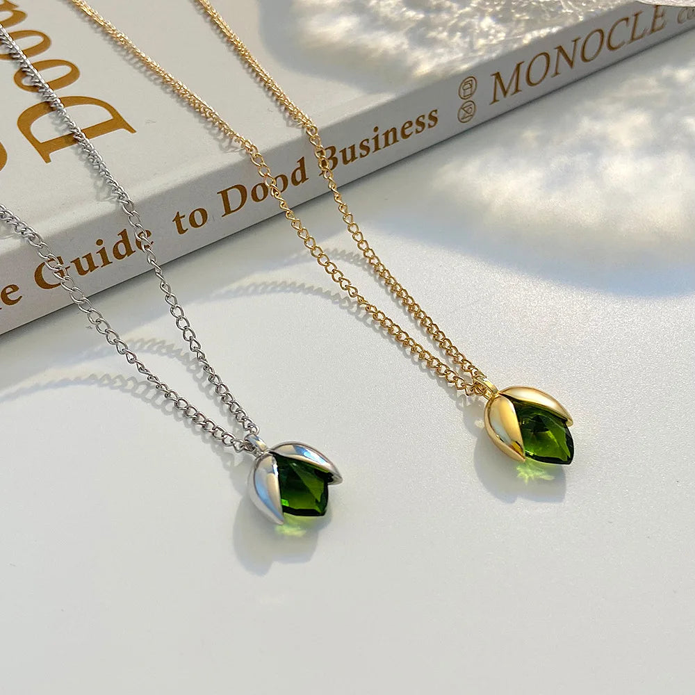 Jachon Customized Pistachio Couple Necklace for Women Delicate Simple Flower Heart Necklace Diamond butterfly Necklace