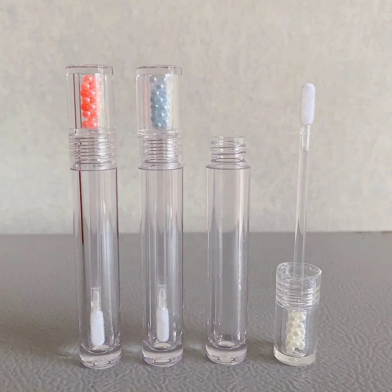 LZ Pack Stock 100pcs White Pink Blue Pearl Top Crystal Lipgloss Tubes Custom Private Label 4ml Clear Lip Gloss Wand Tubes