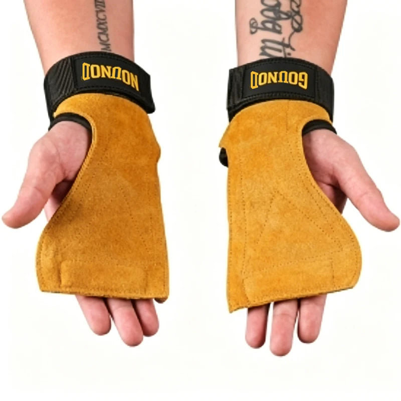 Cowhide Fitness WeightLifting Gloves Grip Pad Palm Protector Strap Weightlifting Dumbbell Gloves Equipment