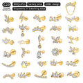 Titanium Internally Threaded Stud Earring Yellow Gold Engraved Lotus Marquise Zircon Flat Back Ear Stud
