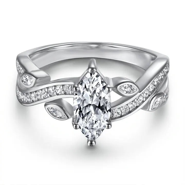 Marquise Cut 1CT Prong Setting White Gold Colour 925 Sterling Silver Engagement Wedding Ring