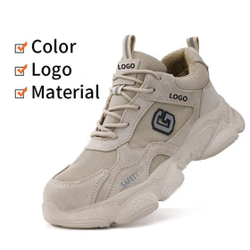 GUYISA Safety Toe Shoes Khaki Heat Resistant Faux Suede Upper Safety Shoes for Men