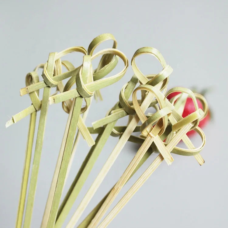 J&M Green Natural 4.7 Inch Bamboo Cocktail Picks Knotted Skewer Cocktail Decorative Bamboo Knot Skewers Bar Tools