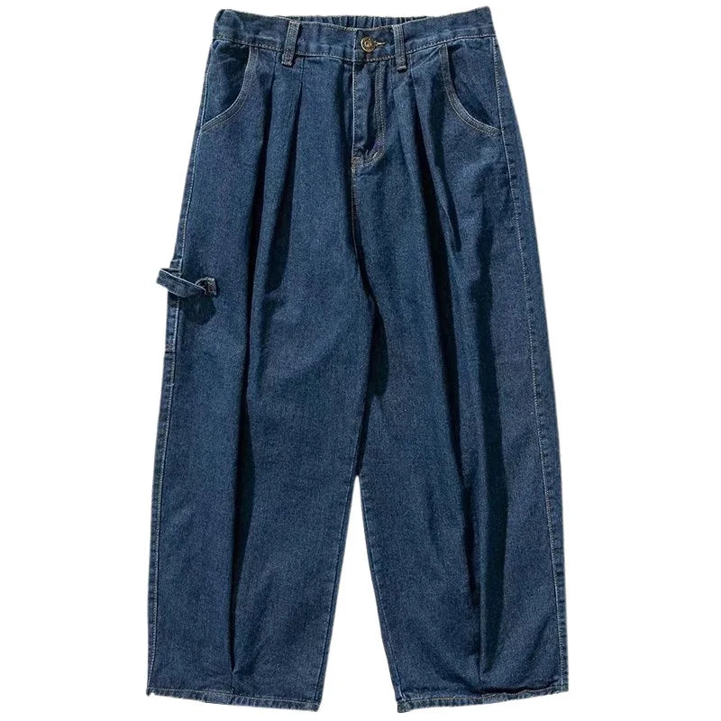 Feienrui Custom Vintage Stacked Flare Hot Drilling Jeans Men Baggy Distressed Denim Button Crystal Light Overalls Summer Autumn
