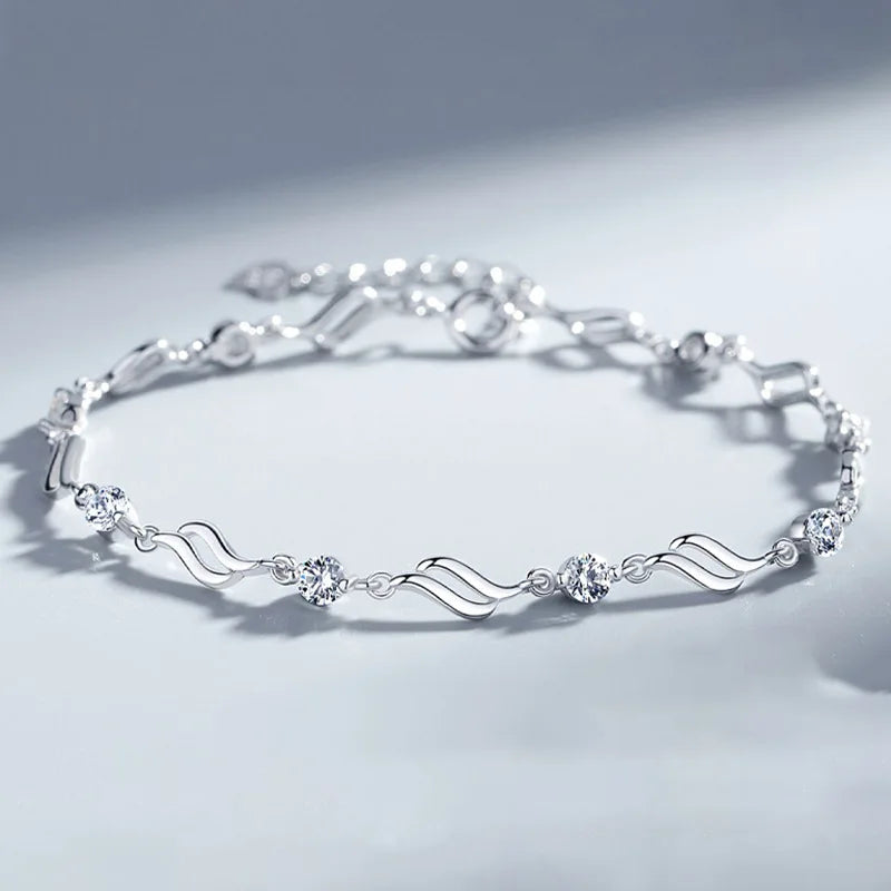 Crystal Love Inlaid Zirconium Diamond Bracelet Jewelry Wholesale 999 Pure Silver Simple Sweet Bracelet Birthday Gift