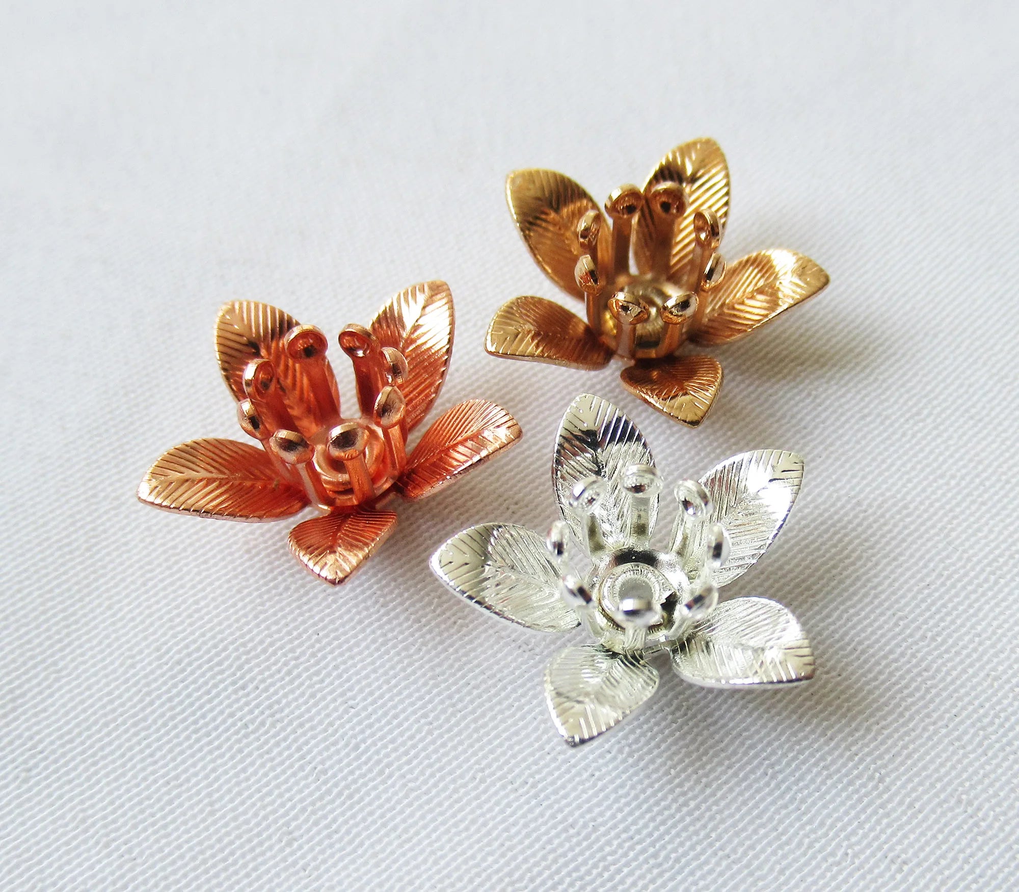 Brass Lily Flower 14mm 2 Layers 1mm Hole Plated Floral Finding DIY Jewelry Making