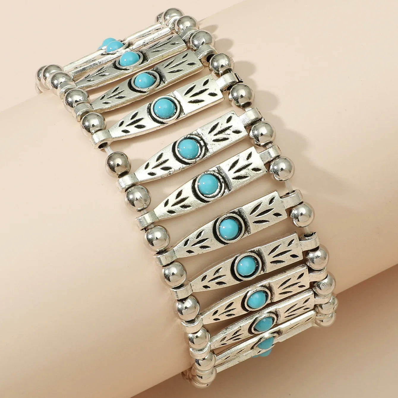 Vacation Style Boho Western Elastic Turquoise Bracelet for Woman