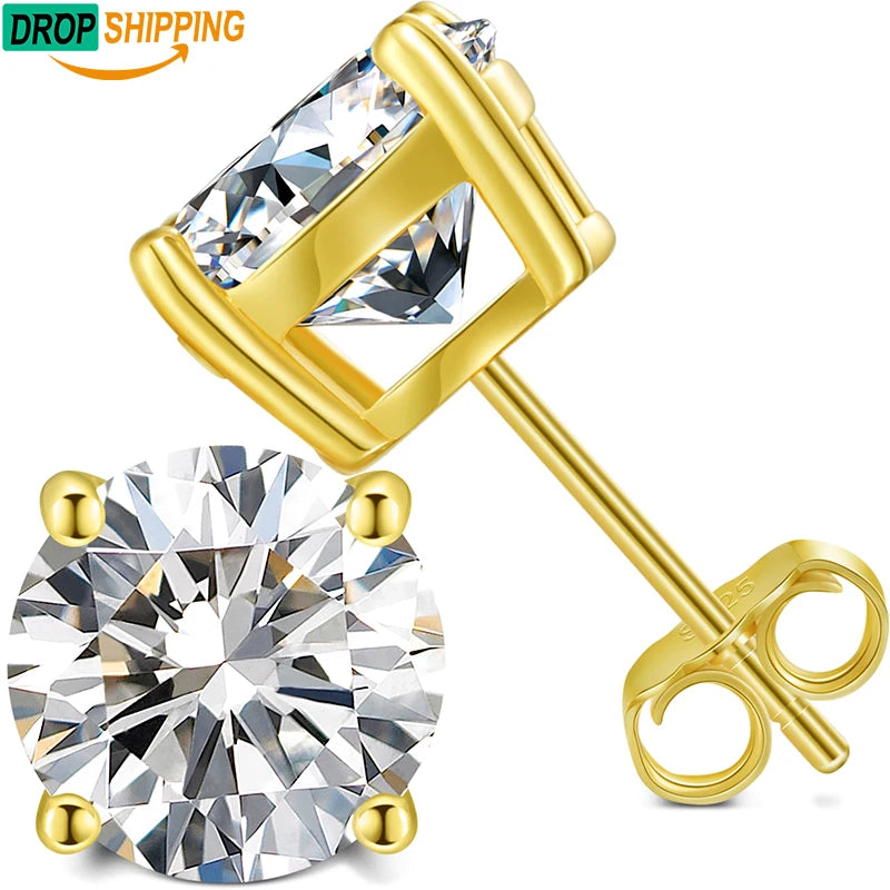Wholesale 4 Prong Classic 3mm-10mm Push Back Moissanite Stud Earrings 925 Sterling Silver Men Jewelry Waterproof Earrings