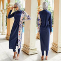 Muslim Modest Split-Block Color-Block Print Swimwear Suits Ladies Three-Piece Surfing Diving Sunscreen Swimsuit Borkini