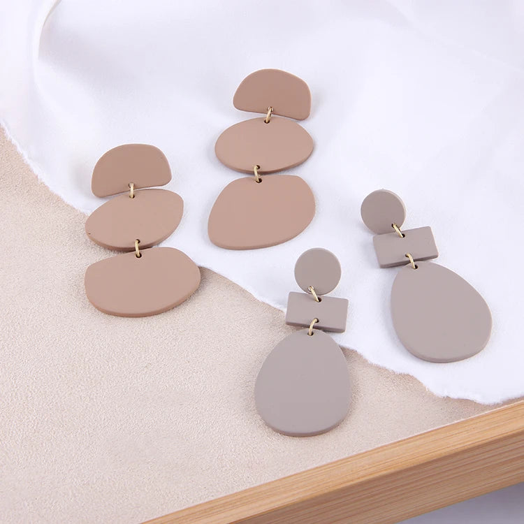 Handmade Rhombus Soft Geometric Drop Earrings Double Circle Polymer Clay for Wedding Party or Gift