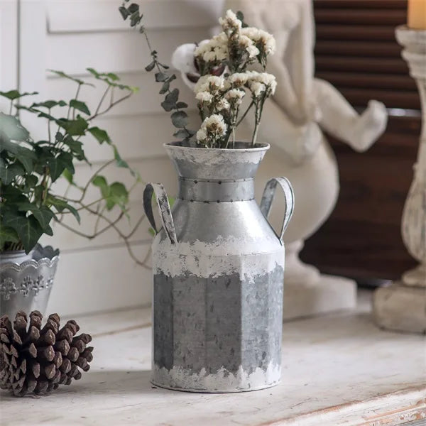 Custom Handmade Wedding Farmhouse Decor Tabletop Iron Galvanized Tin Milk Can Flower Vase Rustic Metal Flower Planter Pot