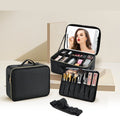 Professional Large Capacity Leather Makeup Train Case LED Mirror Zipper Closure Vanity Brush Holder Shoulder Strap for Travel