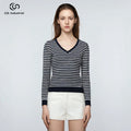 Custom Women Sweater Basic Simple Woman's Knitted Strip Sweater Spring Casual for v Neck for Women Top