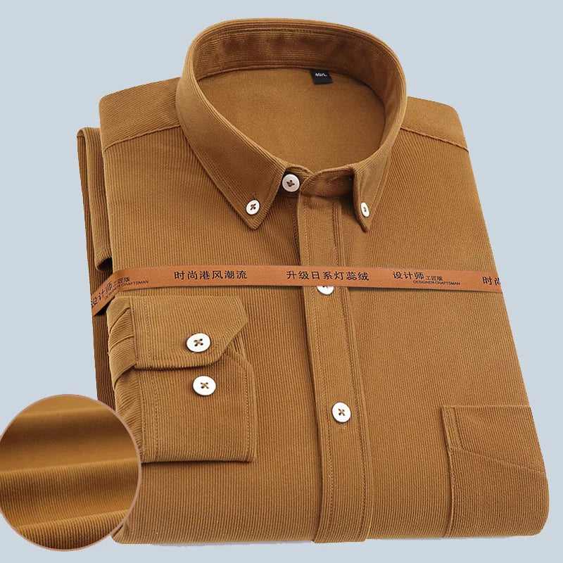 Men's Shirt Solid Spring and Autumn Long Sleeve Corduroy Shirt