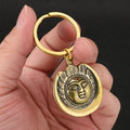 Brass Key Chain Pendant with Lotus Buddha Figurine Antique-Finished Crafted Ornament Car Accessory