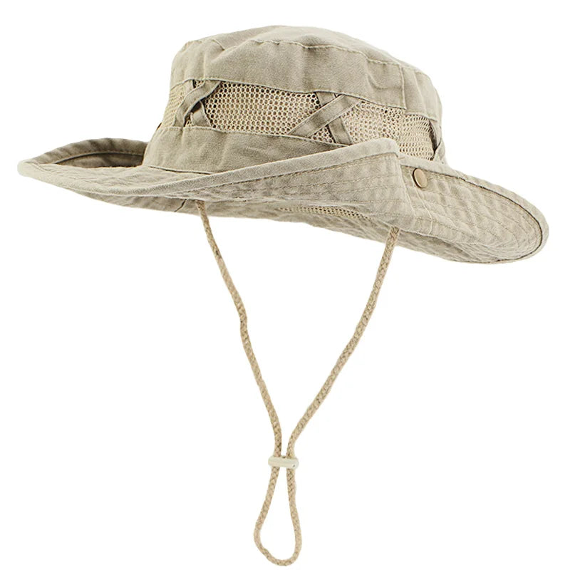 GTOP Wholesale Custom Logo Net Breathable Washed Cotton Hat With Elastic Strap Bucket Fishing Hiking Climbing Hat for Women Men