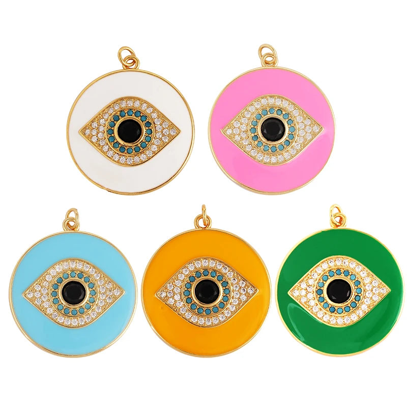 Protective Coin Amulet Turkish Blue Lucky Evil Eye Charm PendantCubic Zirconia PavedJewelry Necklace Bracelet Accessories M16