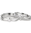 Fashion Jewelry 925 Sterling Silver Cubic Zirconia Adjustable Open Wedding Promise Love Relationship Couple Rings for Women Men