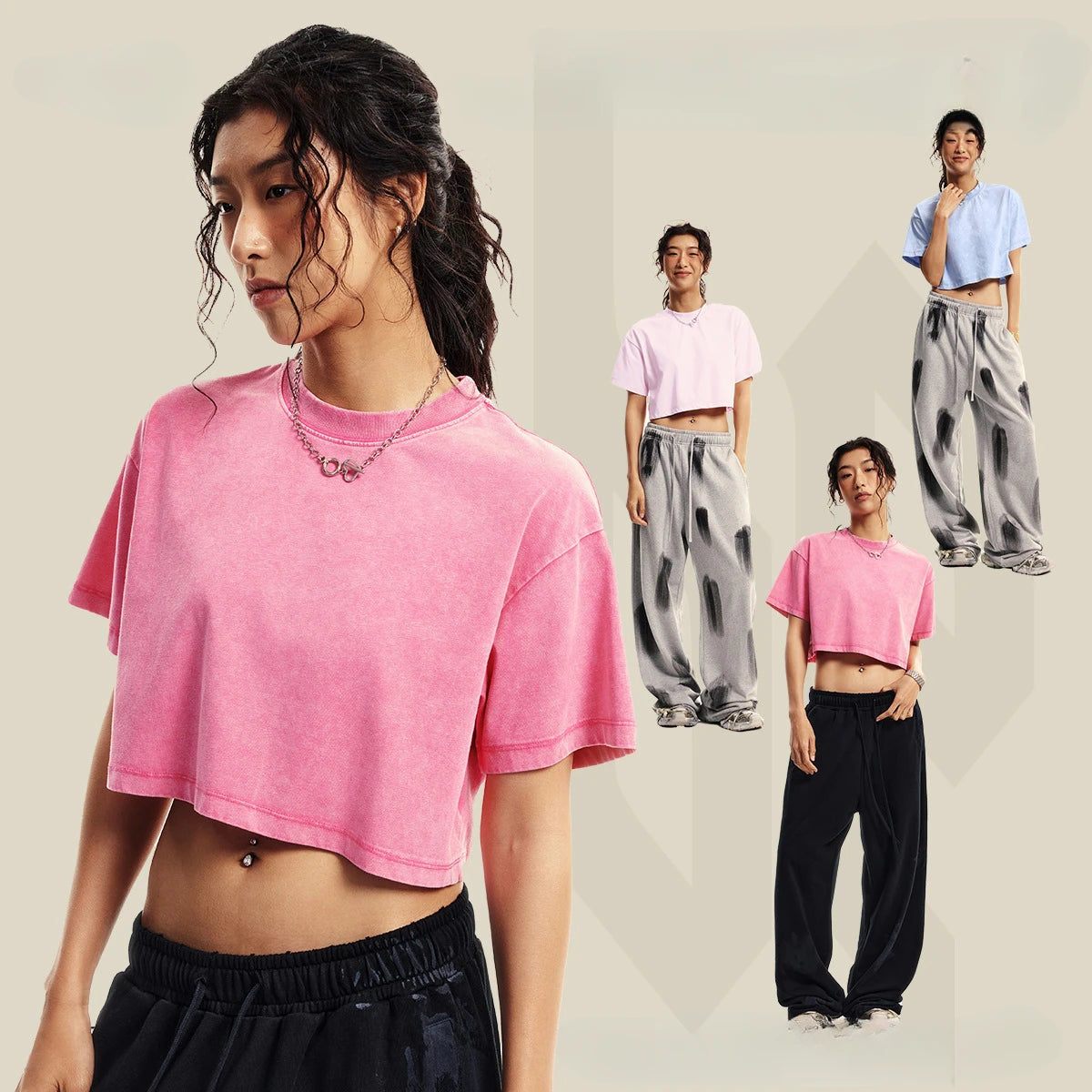 Women Breathable Cotton Half Sleeve Cropped T-Shirts Drop Shoulder Round Neck Casual Summer Solid Color