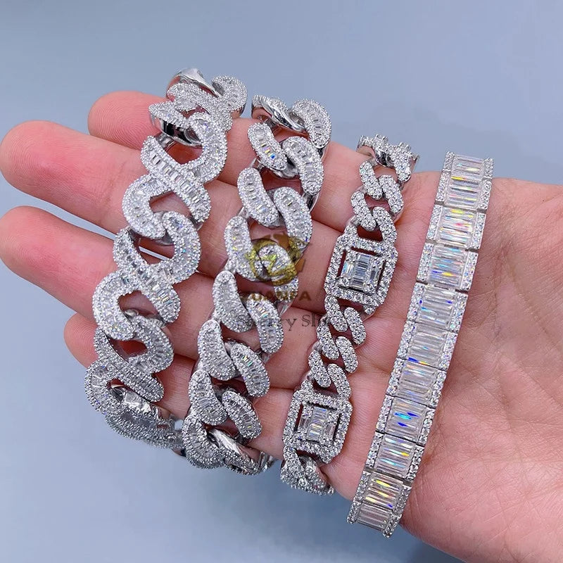 New Arrival Ready to Ship Mens Fashion Hip Hop Bling Iced Out Moissanite Cuban Bracelet
