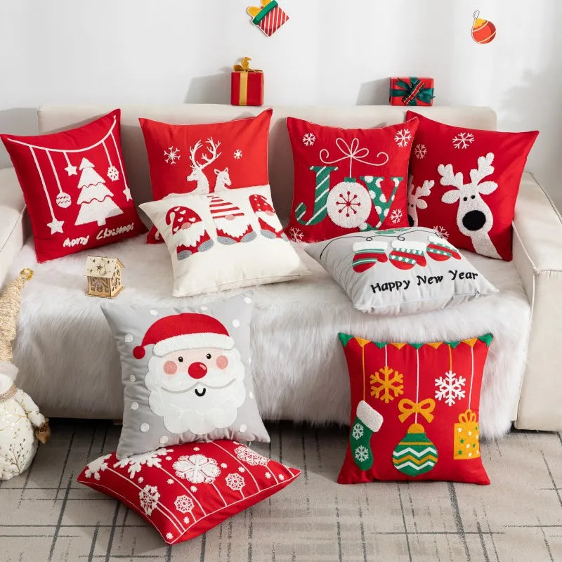 New Christmas Pillow Cover With Cartoon Print and Embroidered Santa Claus Pillow Cushion Case Festival Decoration Cushion Cover