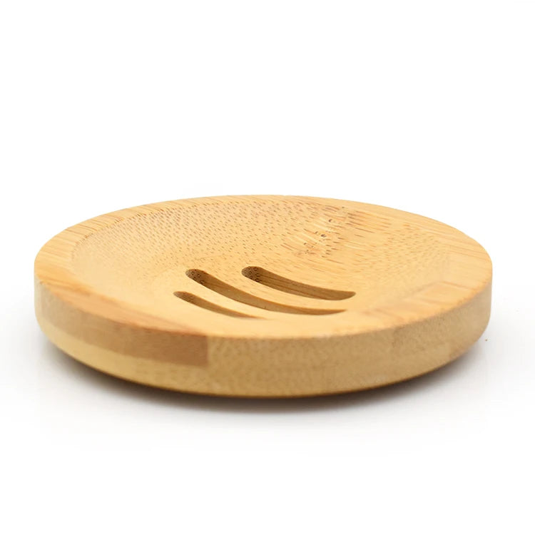 Wholesale Custom Natural Bamboo Soap Dispenser Set Round Soap Dish Holder for Shower Bathroom Kitchen
