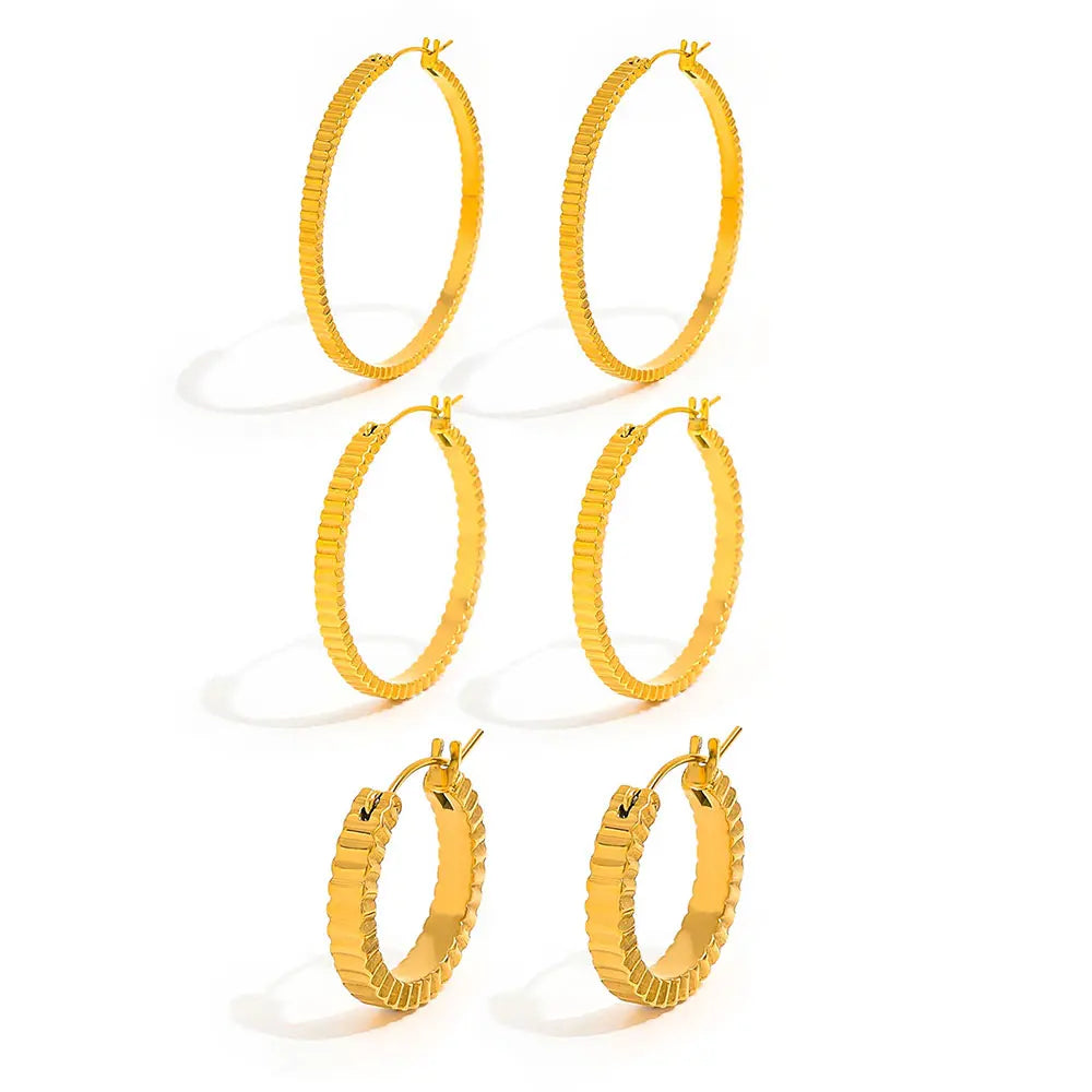 JOOLIM  High End 18K Gold Plated Gear Chunky Big Band Hoop Earrings Jewelry Stainless Steel for Women