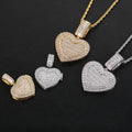 Personality Iced Out CZ Locket Custom Heart Family Memory Photo Frame Pendant With Acrylic