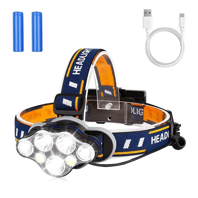 Super Bright 7 LED Rechargeable Headlamp 8 Mode Waterproof Outdoor Runner Headlight Flashlight with Red Lights