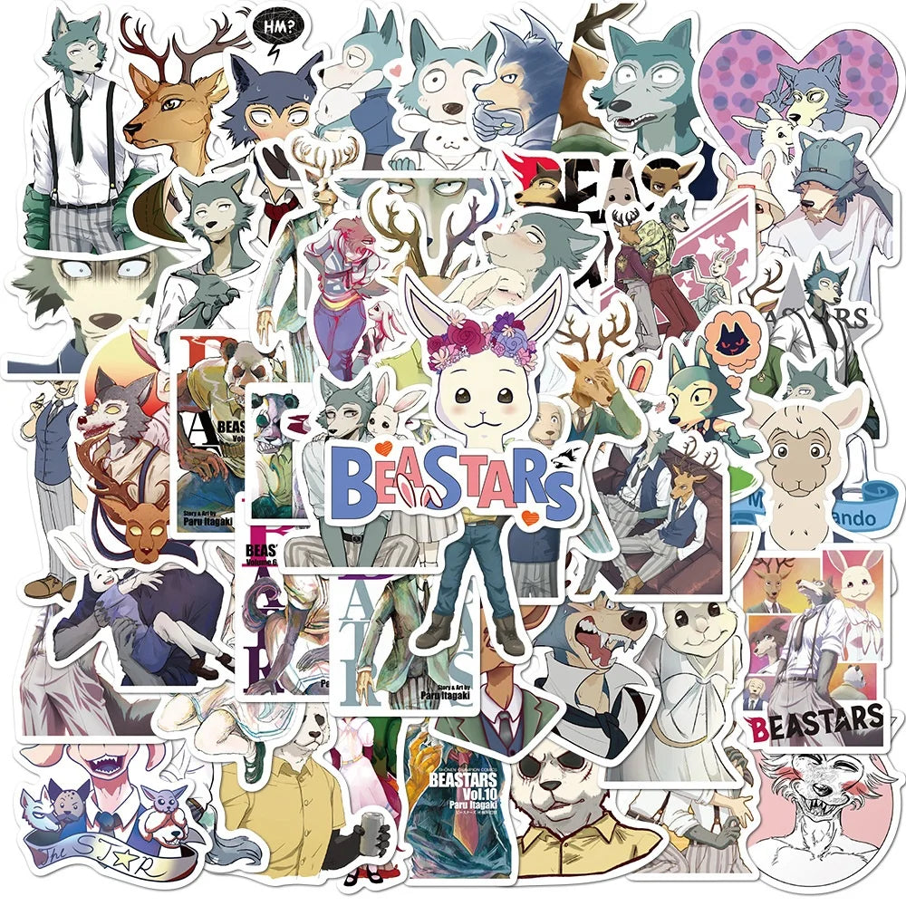 50Pcs Beastars Anime Sticker for Hydro Flask Notebook Guitar Piano Luggage Laptop Vinyl Cartoon Stickers
