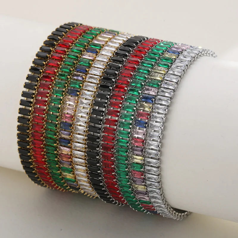 Fashion Waterproof Jewelry Multicolor Zircon Tennis Bracelet Tarnish Free 18k Gold Plated Stainless Steel Bracelet for Women